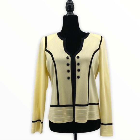 Ming Wang Yellow Contrast Button Knit Blazer - Picture 2 of 15